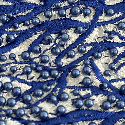 White embroidered tulle , with royal embroidery and pearls primary image