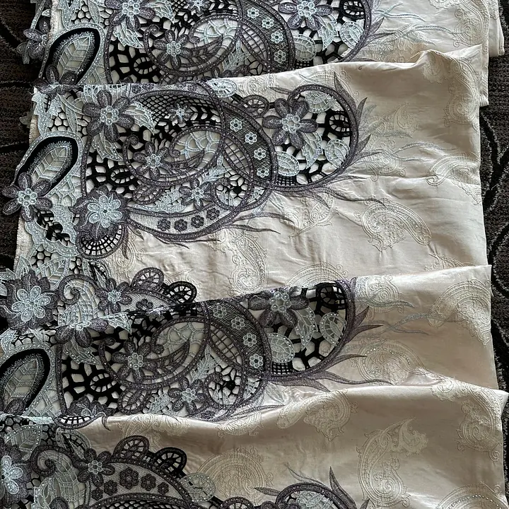 Peach brocade with taupe and onion guipure border - Master