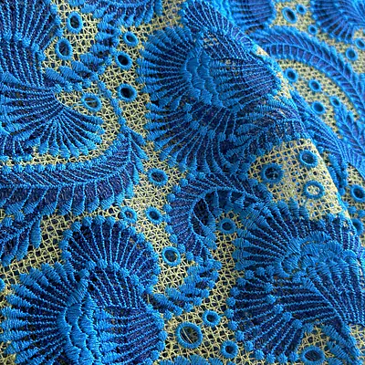 Lemon, torquoise and royal blue guipure  primary image