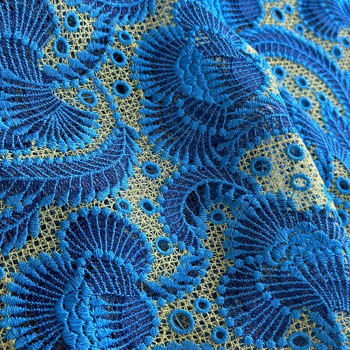 Lemon, torquoise and royal blue guipure - Master