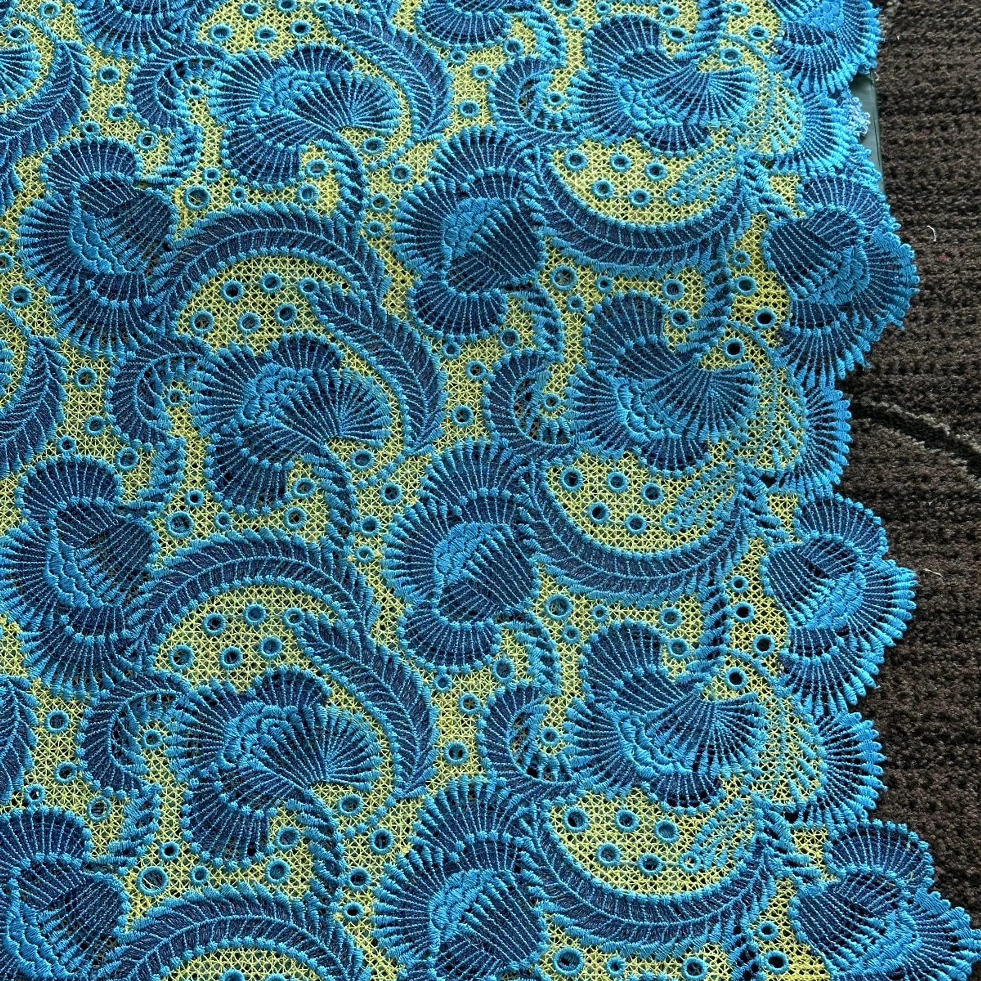 Lemon, torquoise and royal blue guipure - Master