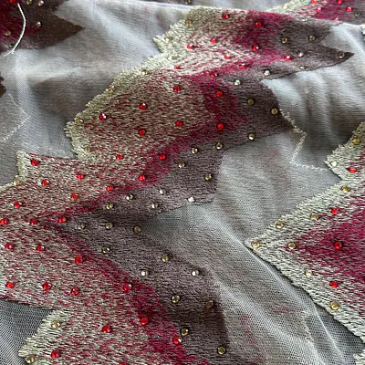 Beige tulle with wine and beige embroidery, embellished with stones primary image