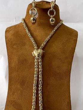 18kt gold locket earrings and necklace set.